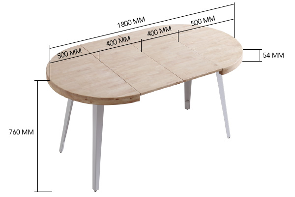 Mesa de comedor extensible roble y blanco 140-180 x 80 cm.
